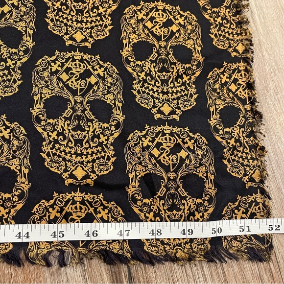 Zadig & Voltaire Large Silk Skull Square Scarf Black Gold 53x51 Goth Punk Dark - Picture 4 of 6